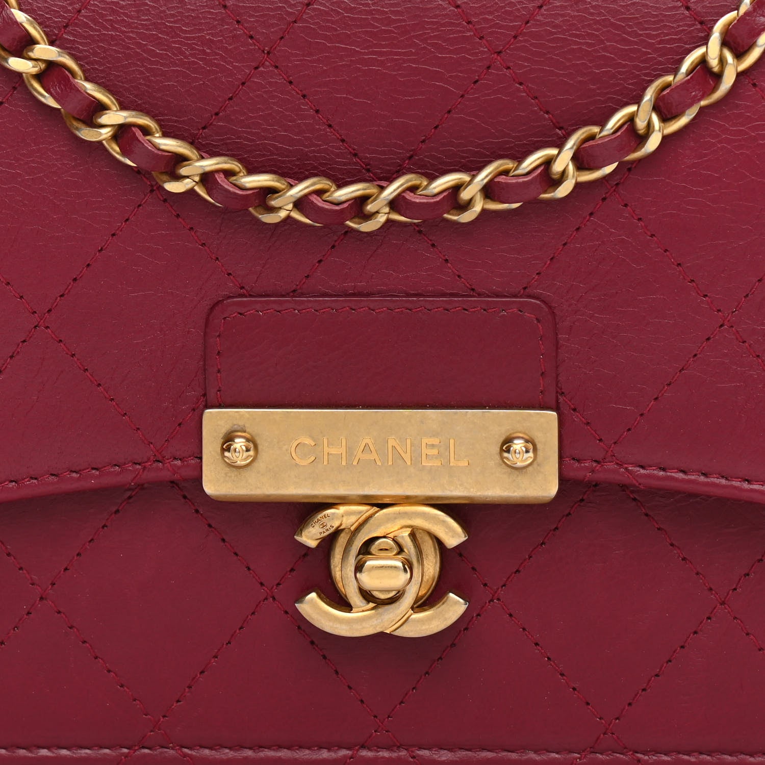 Chanel Goatskin Stitched Golden CC Wallet on Chain WOC Dark Red 9 of 13