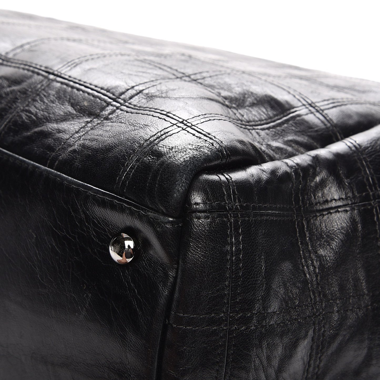 Lambskin Square Stitched Lax Accordion Shoulder Bag Black