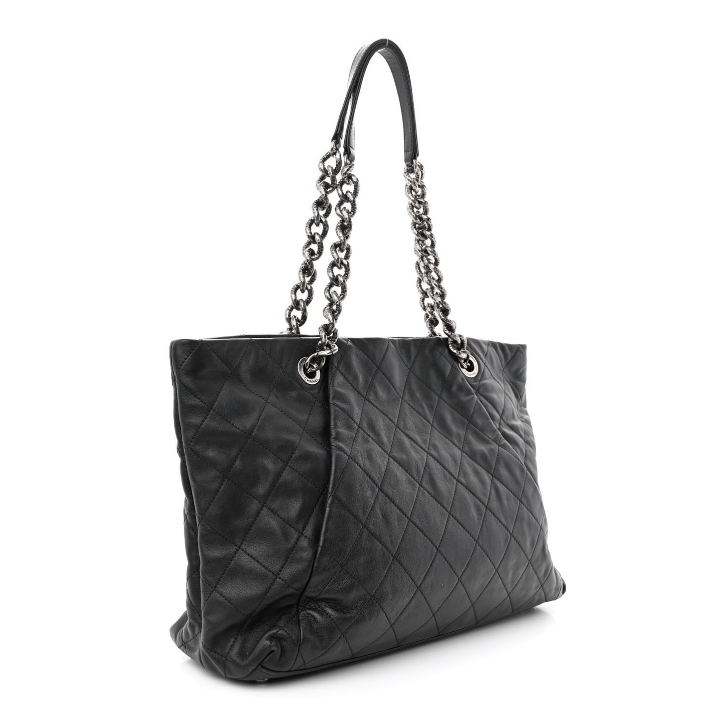 Calfskin Quilted Large Coco Pleats Tote Black