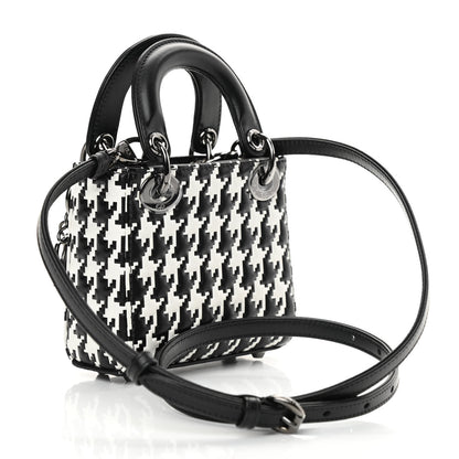 Christian Dior Calfskin Macro Houndstooth Embossed Micro Lady Dior Black White 3 of 9