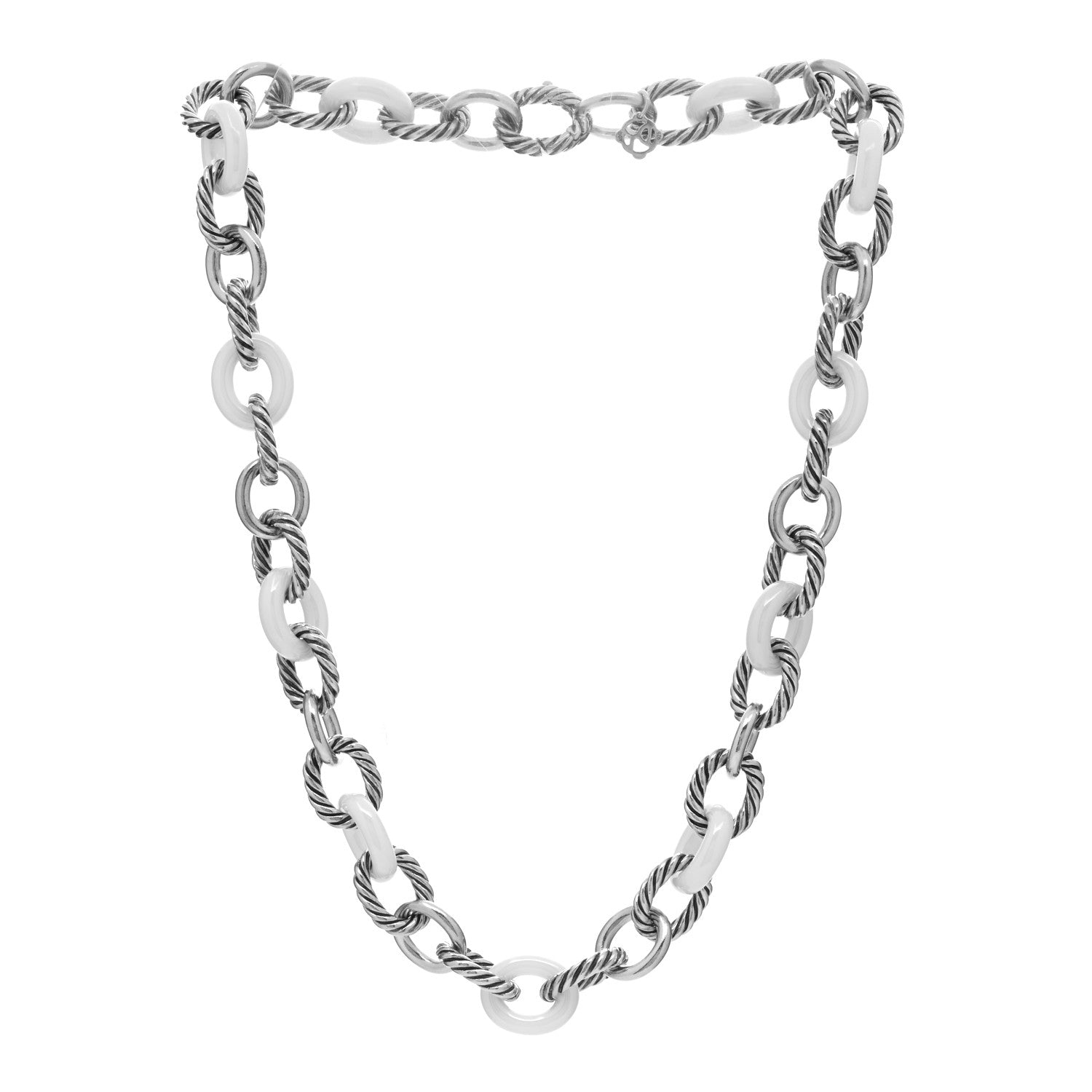 David Yurman Sterling Silver Ceramic 12mm Oval Link Necklace White 2 of 3