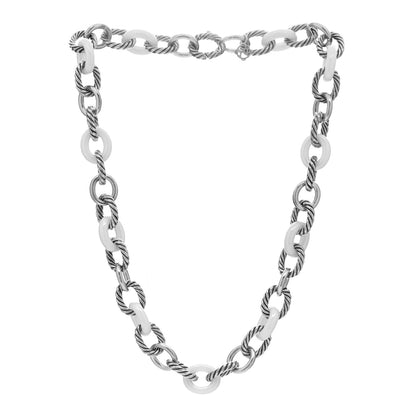David Yurman Sterling Silver Ceramic 12mm Oval Link Necklace White 2 of 3