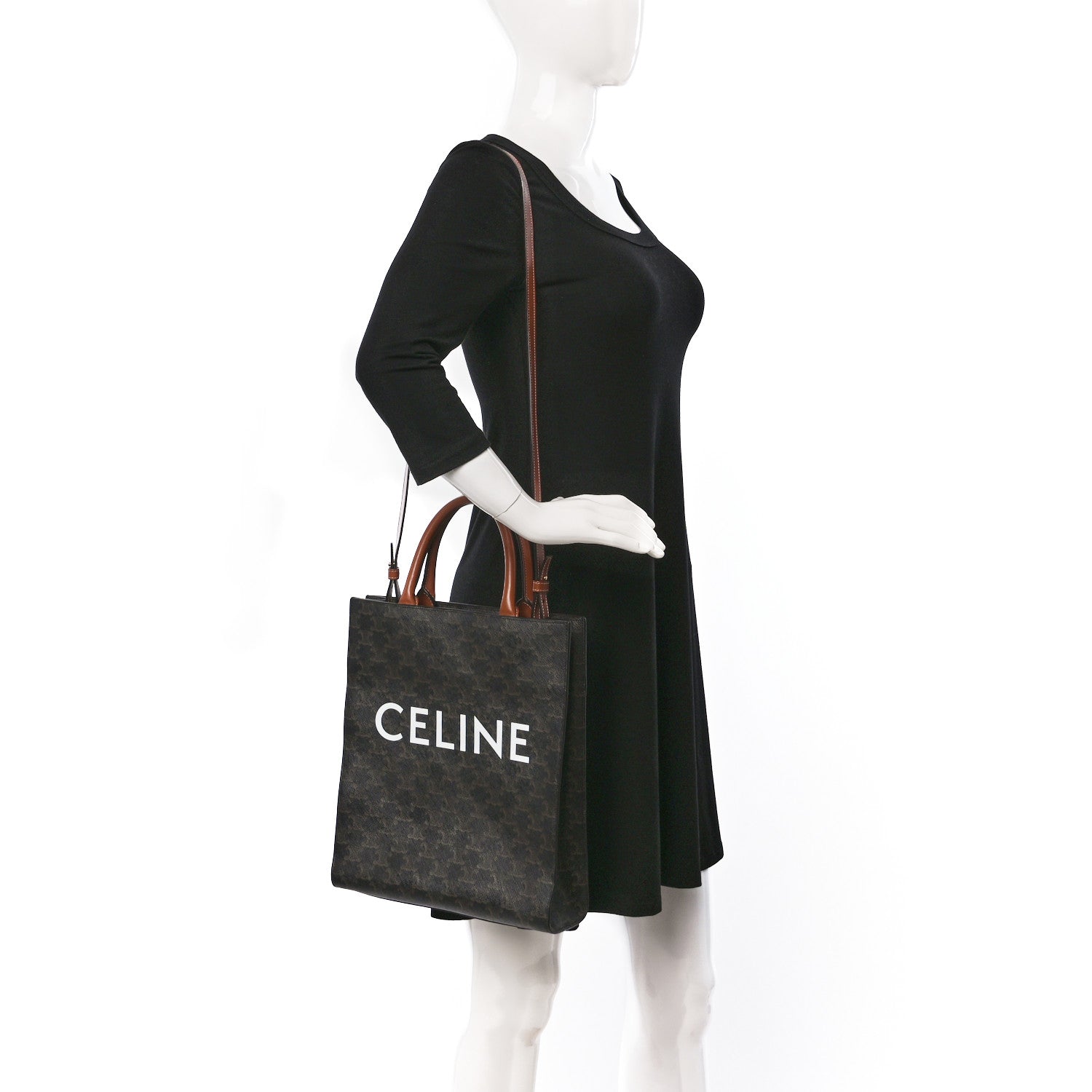 Celine Triomphe Canvas Calfskin Small Vertical Cabas Tan 2 of 7