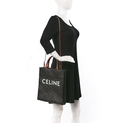 Celine Triomphe Canvas Calfskin Small Vertical Cabas Tan 2 of 7