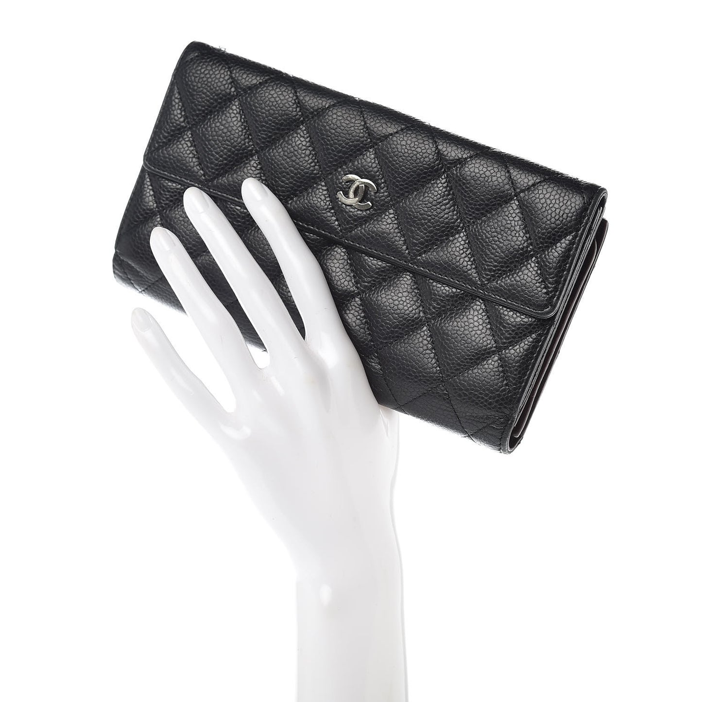 Caviar Quilted CC French Flap Wallet Black