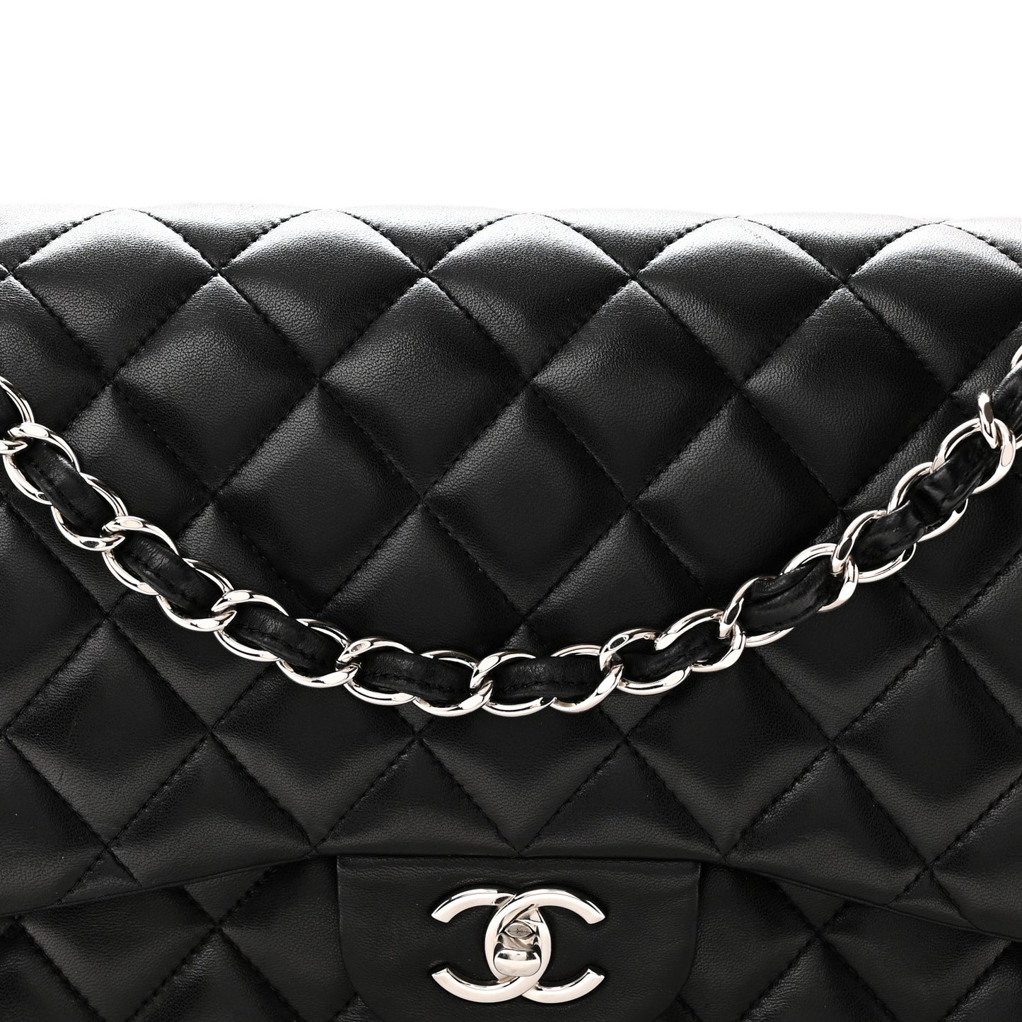Lambskin Quilted Jumbo Double Flap Black
