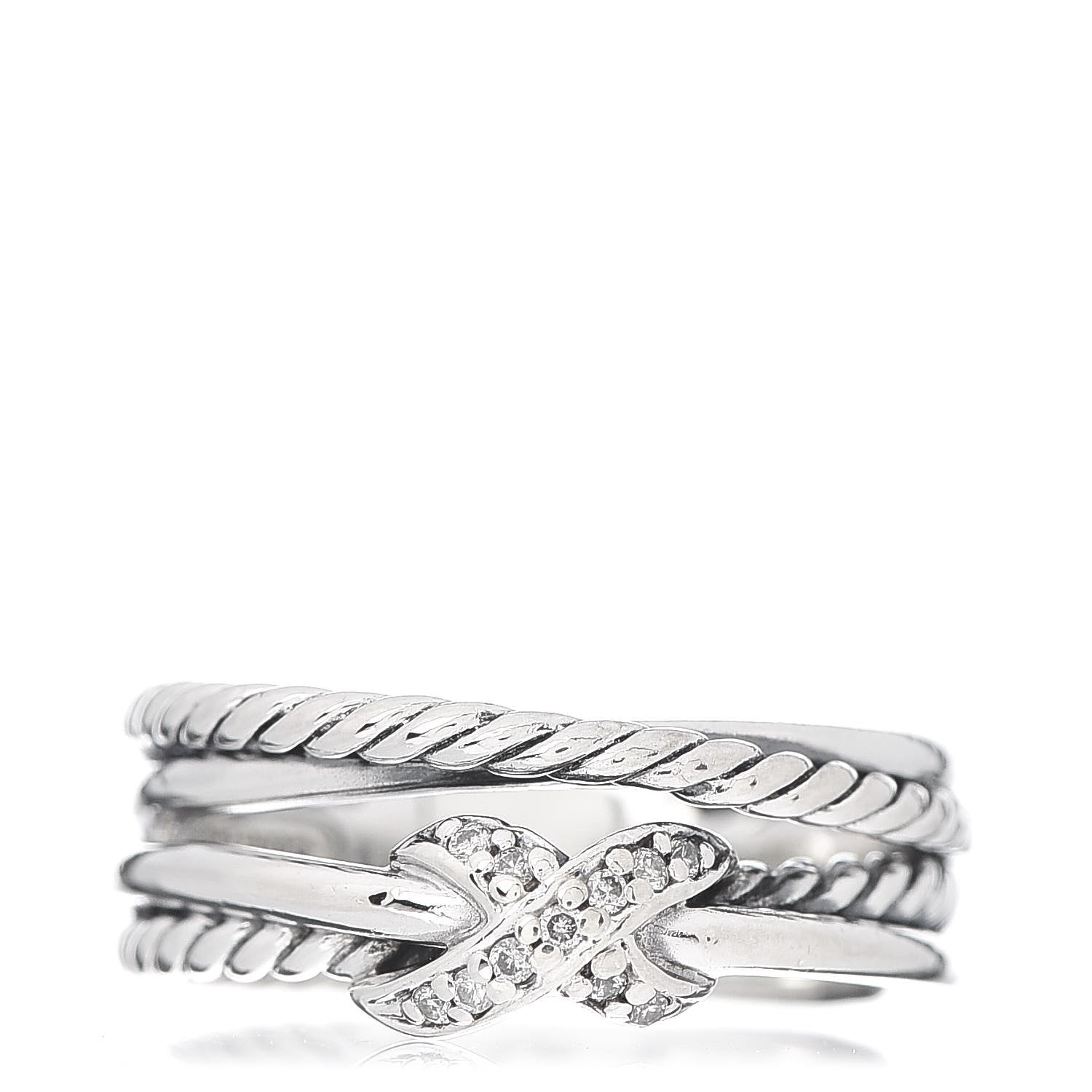 David Yurman Sterling Silver Diamond X Crossover Ring 49 4.75 1 of 5