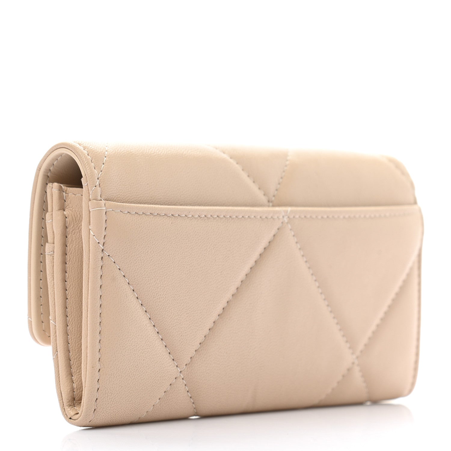 Chanel Shiny Goatskin Quilted Chanel 19 Flap Wallet Beige 3 of 9