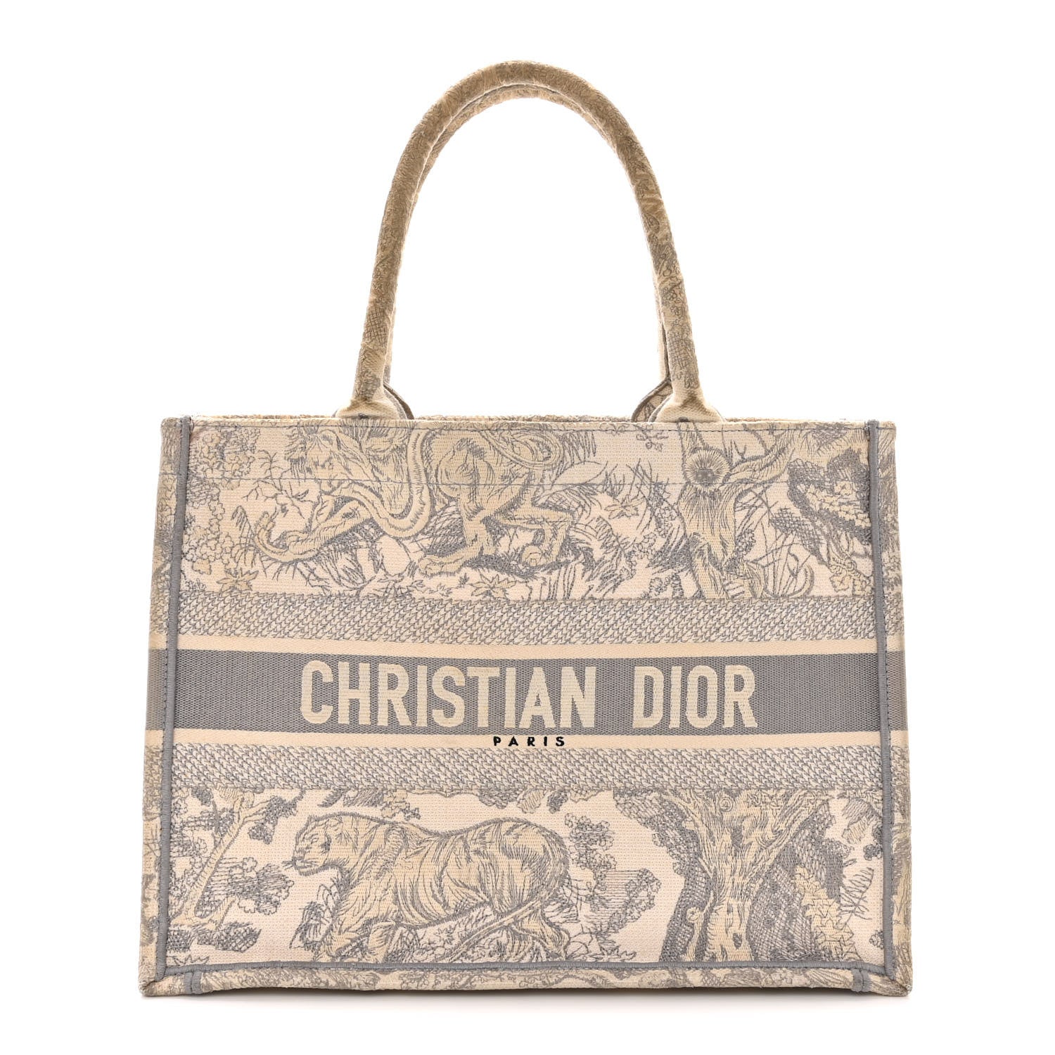Christian Dior Canvas Embroidered Medium Dioriviera Toile De Jouy Book Tote Gray 1 of 17