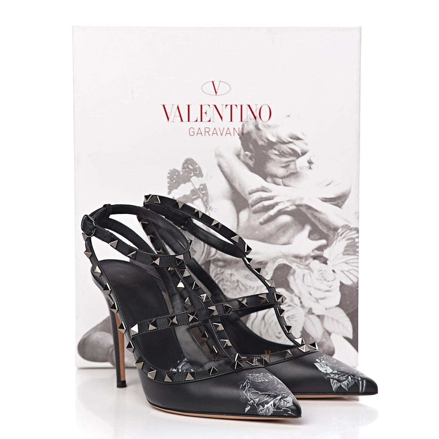 X UNDERCOVER Calfskin Rockstud Ankle Strap Pumps 38 Black