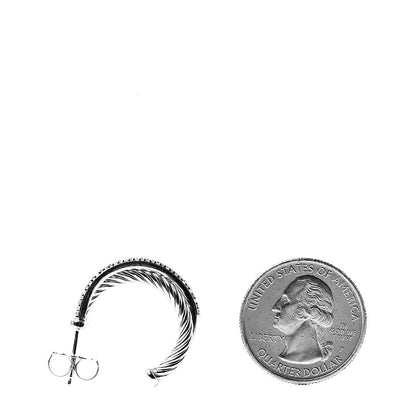 David Yurman Sterling Silver Diamond Medium Crossover Hoop Earrings 2 of 4