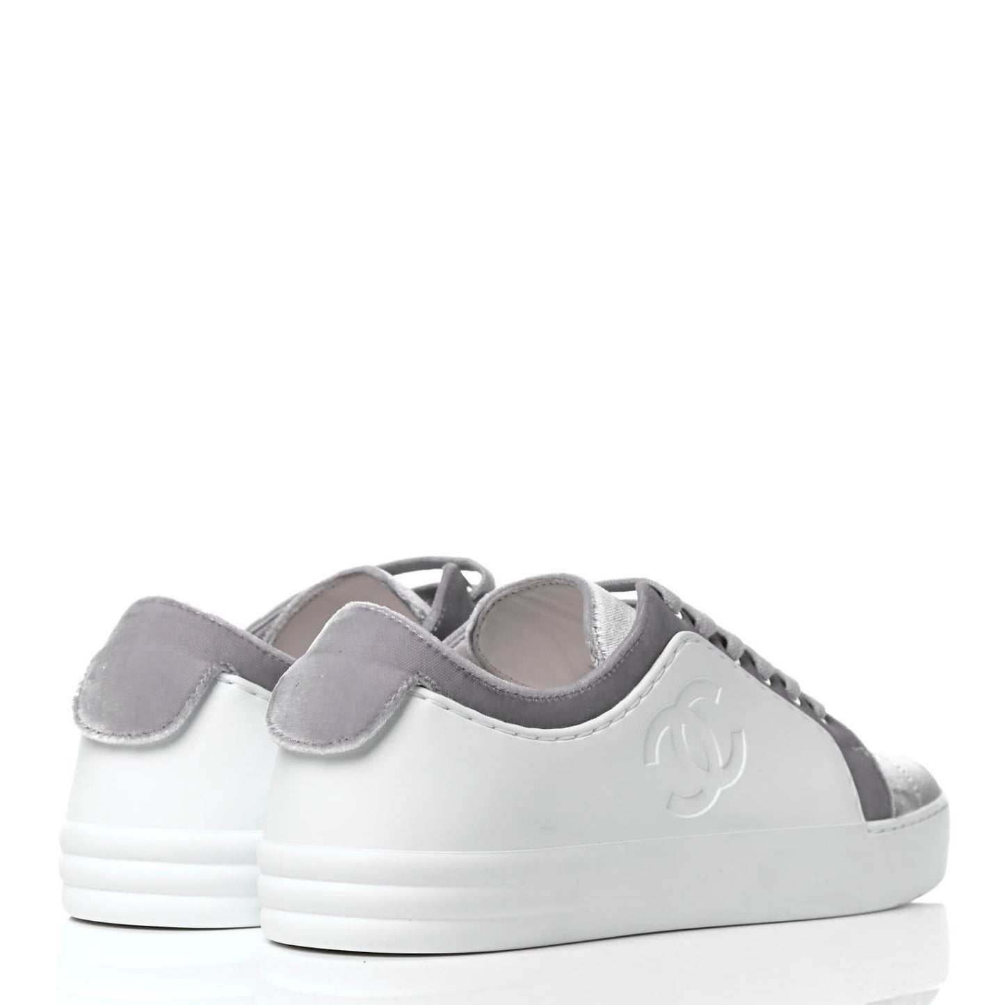 Calfskin Velvet Womens CC Sneakers 36.5 White Silver