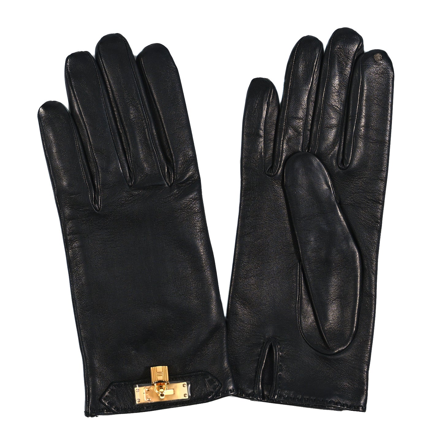 Lambskin Soya Kelly Lock Gloves 8 Black