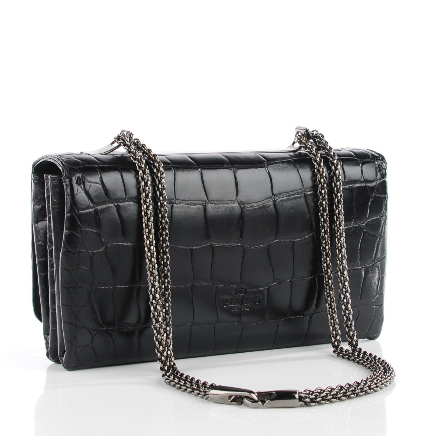 Valentino Garavani Crocodile Crystal Encrusted Studs Va Va Voom Shoulder Bag Black 3 of 8
