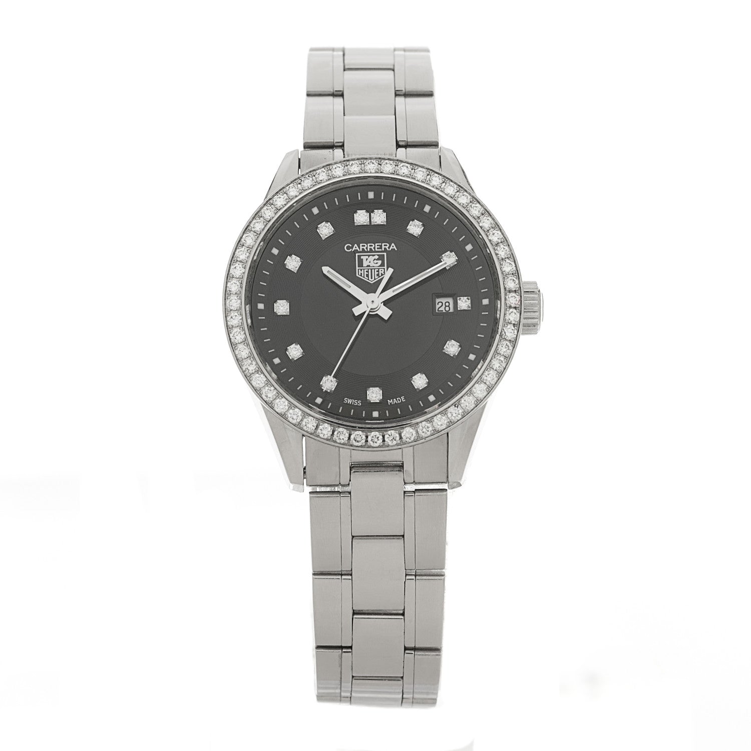 Tag Heuer Stainless Steel Diamond Bezel 28mm Carrera Lady Quartz Watch Black WV1412 1 of 4
