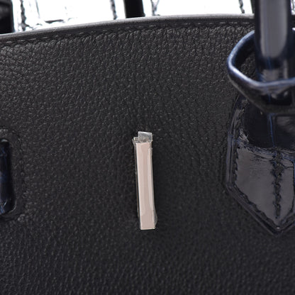 Hermes Taurillon Novillo Shiny Niloticus Crocodile Birkin Touch 30 Black Bleu Marine 14 of 29