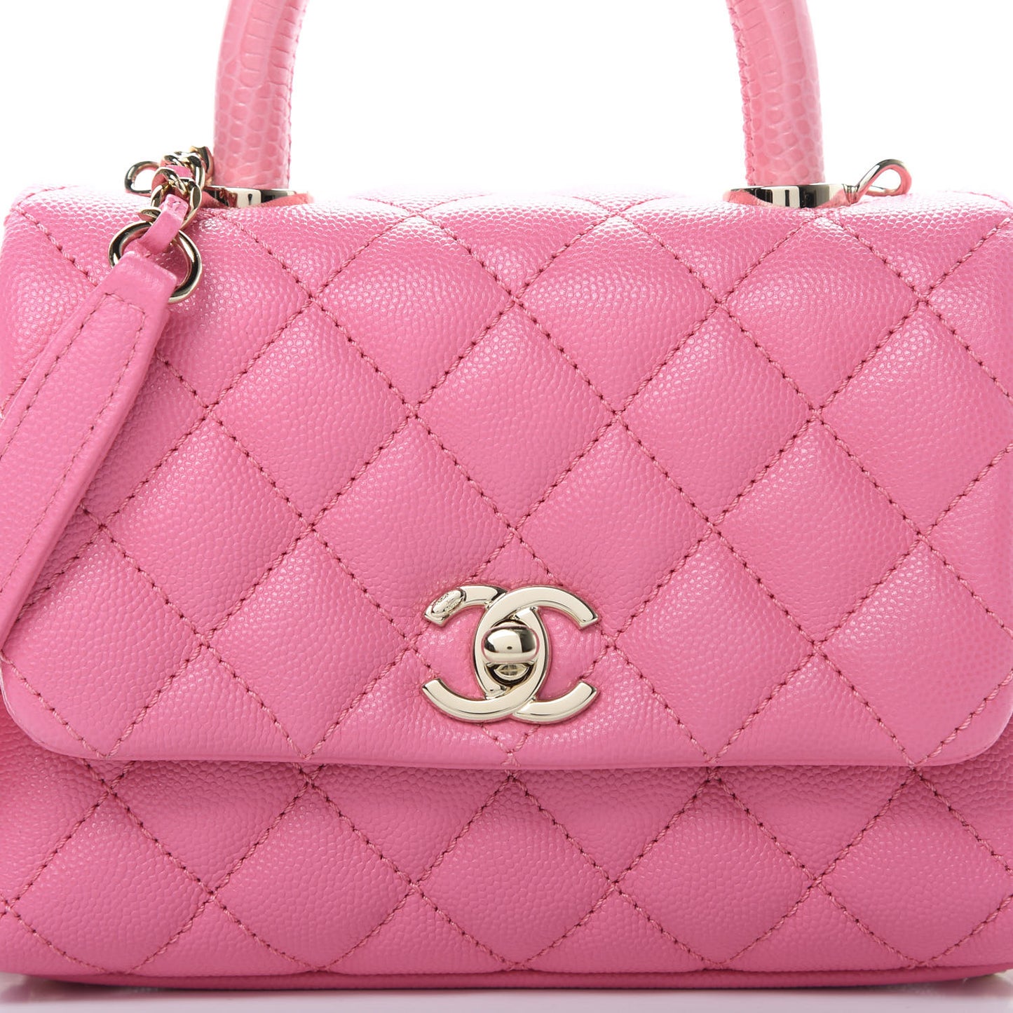 Caviar Quilted Lizard Embossed Extra Mini Coco Handle Flap Pink