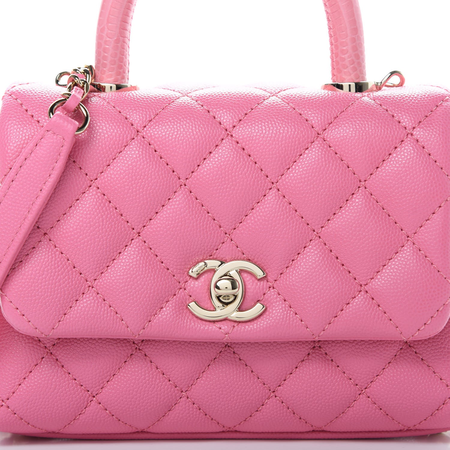 Chanel Caviar Quilted Lizard Embossed Extra Mini Coco Handle Flap Pink 8 of 10