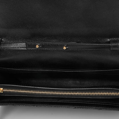Saint Laurent Grain De Poudre Matelasse Chevron Monogram Chain Wallet Black 5 of 9