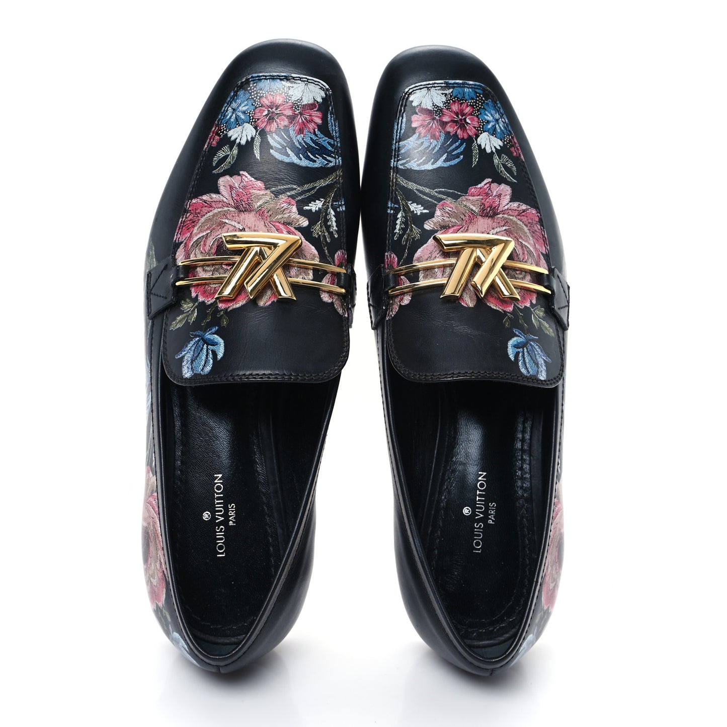 Calfskin Flowers Upper Case Flat Loafer 36 Black Multicolor