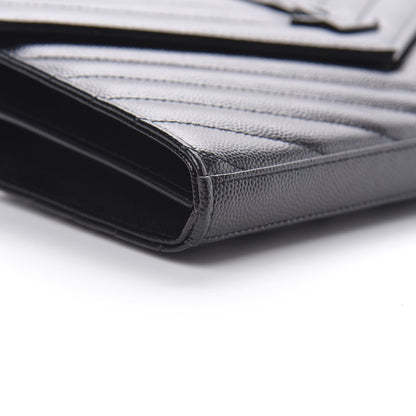 Saint Laurent Grain De Poudre Matelasse Chevron Monogram Chain Wallet Black 9 of 11