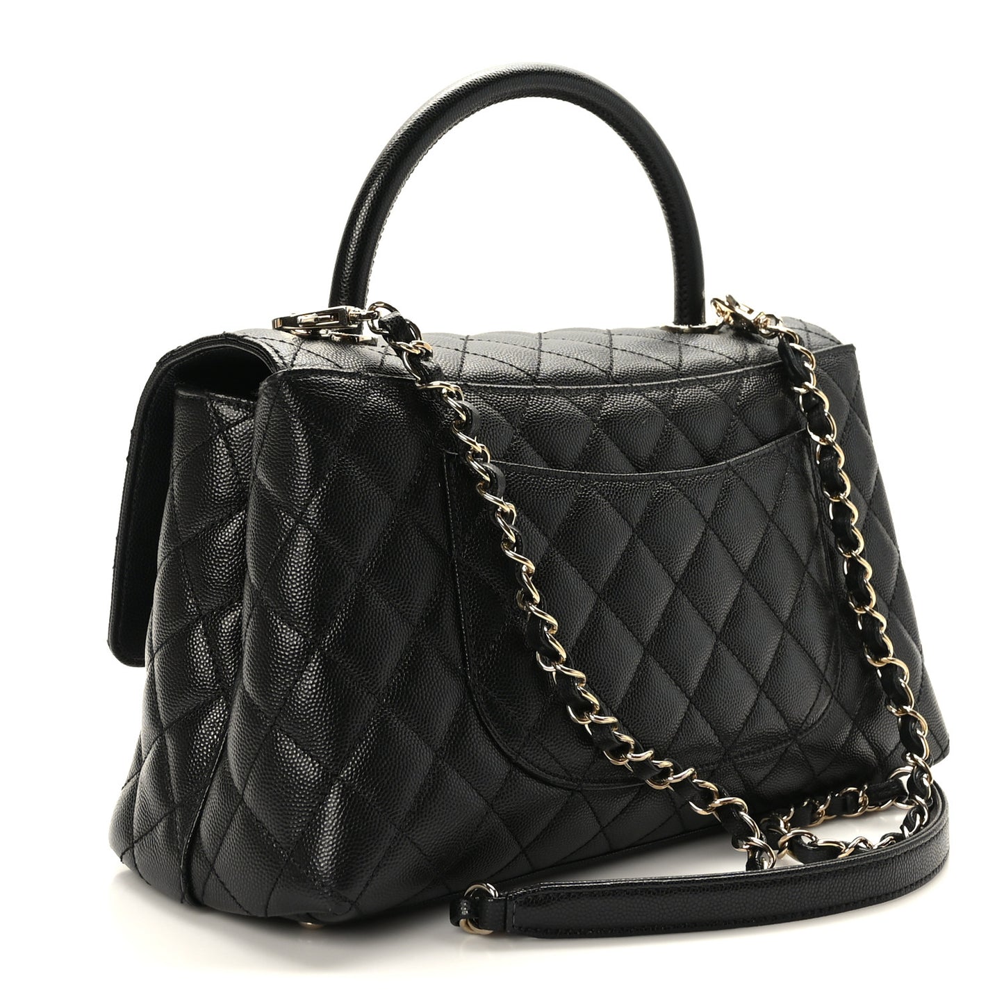 Caviar Quilted Small Coco Handle Flap Black
