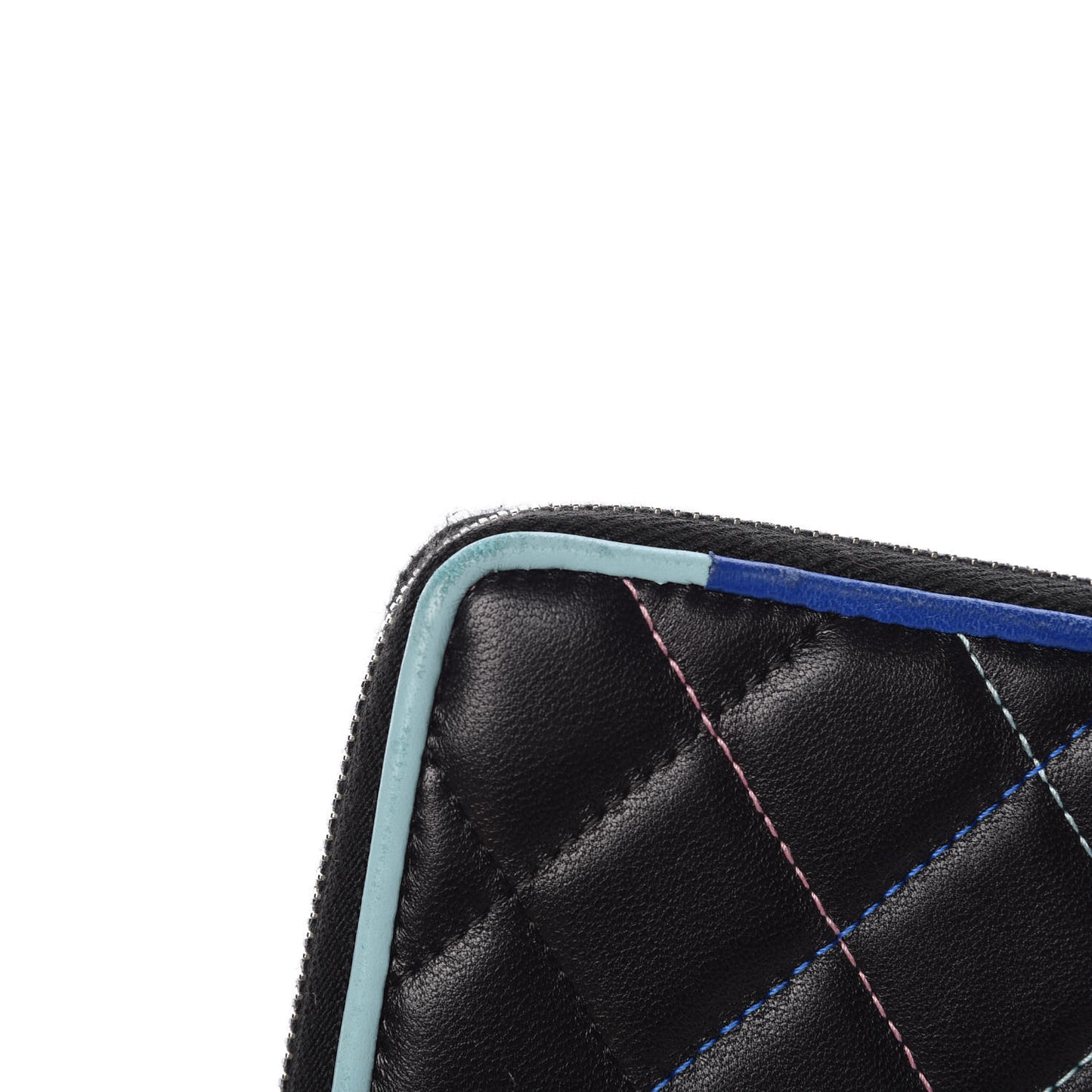 Lambskin Quilted Small Gusset Zip Around Wallet Black Pink Light Blue