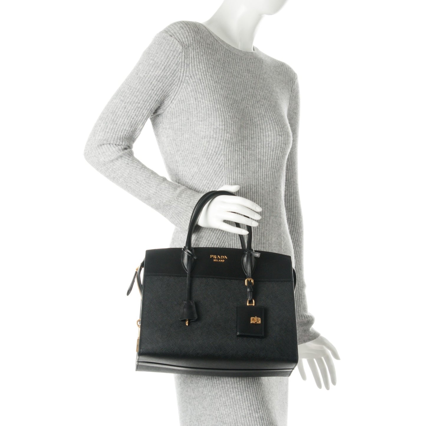 Saffiano City Calfskin Medium Esplanade Tote Black