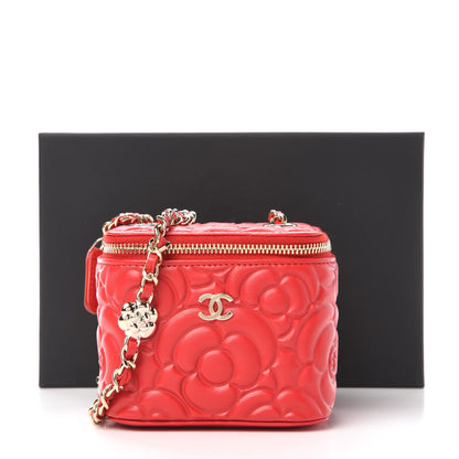 Chanel Lambskin Camellia Embossed Mini Vanity Case With Chain Red 11 of 11