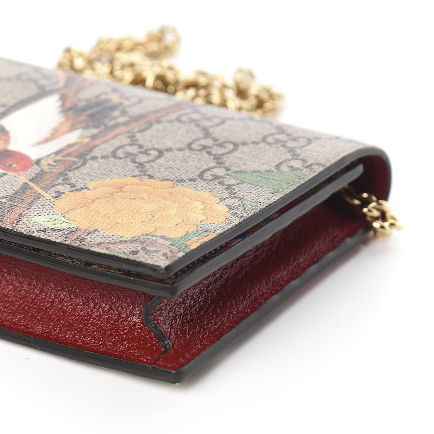 GG Supreme Monogram Tian Chain Wallet Beige Multicolor Red