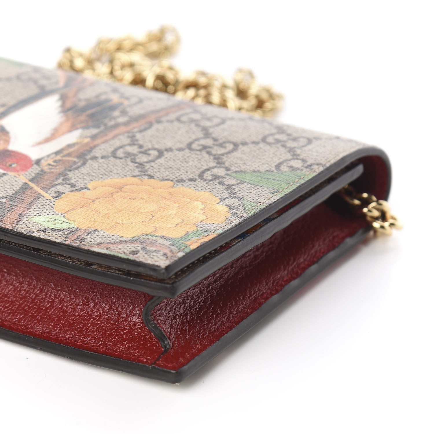 Gucci GG Supreme Monogram Tian Chain Wallet Beige Multicolor Red 9 of 10
