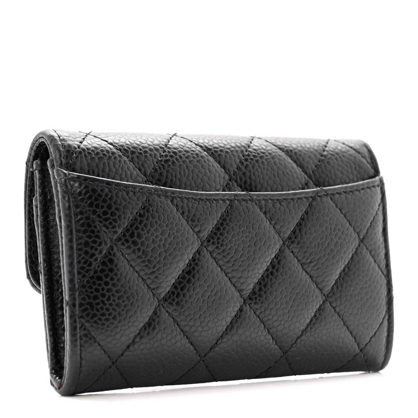 Caviar Quilted Flap Card Holder Wallet Black
