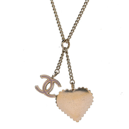Chanel Enamel Heart CC Charm Necklace Gold 5 of 7