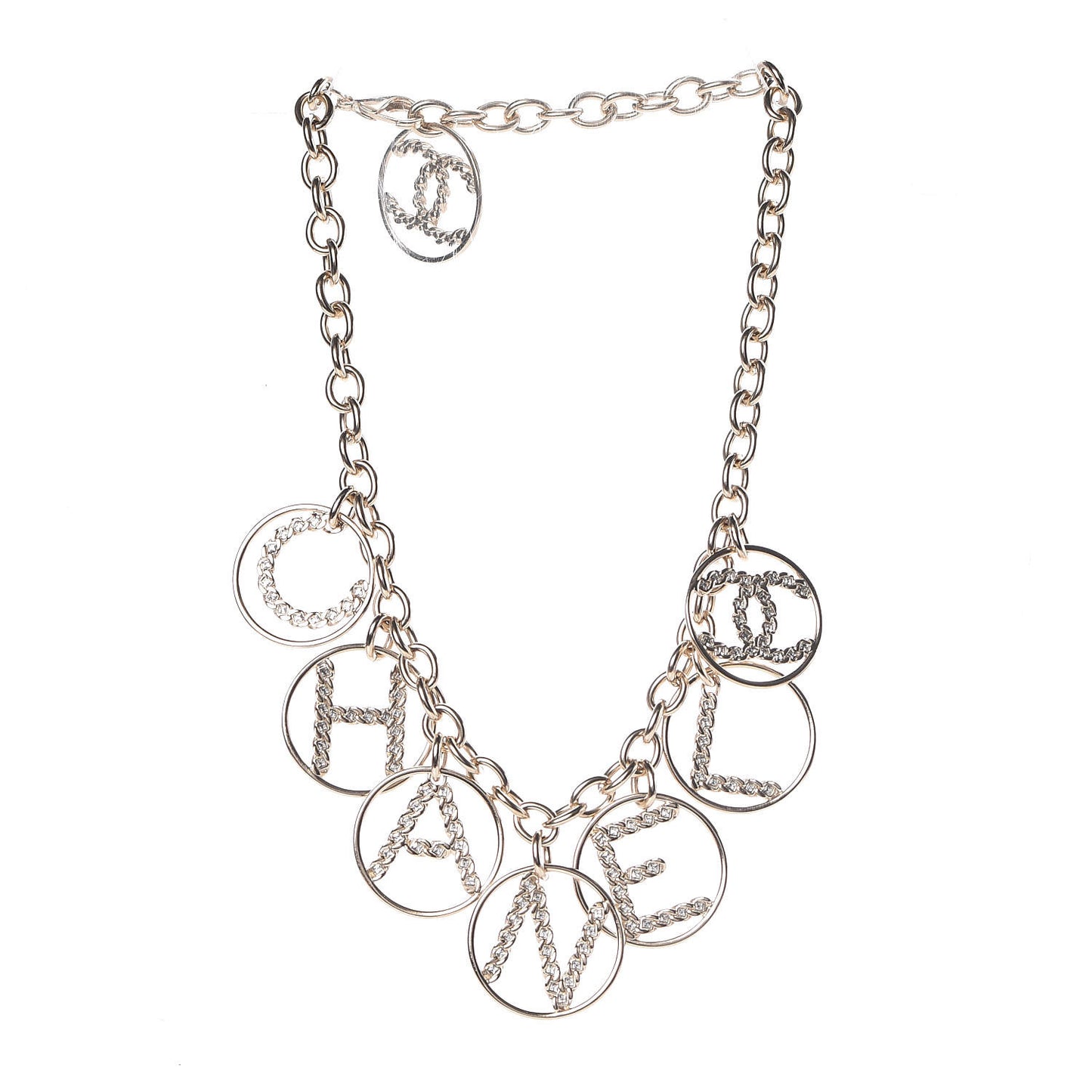 Metal Strass Crystal Logo Necklace Gold