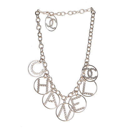 Chanel Metal Strass Crystal Logo Necklace Gold 3 of 6