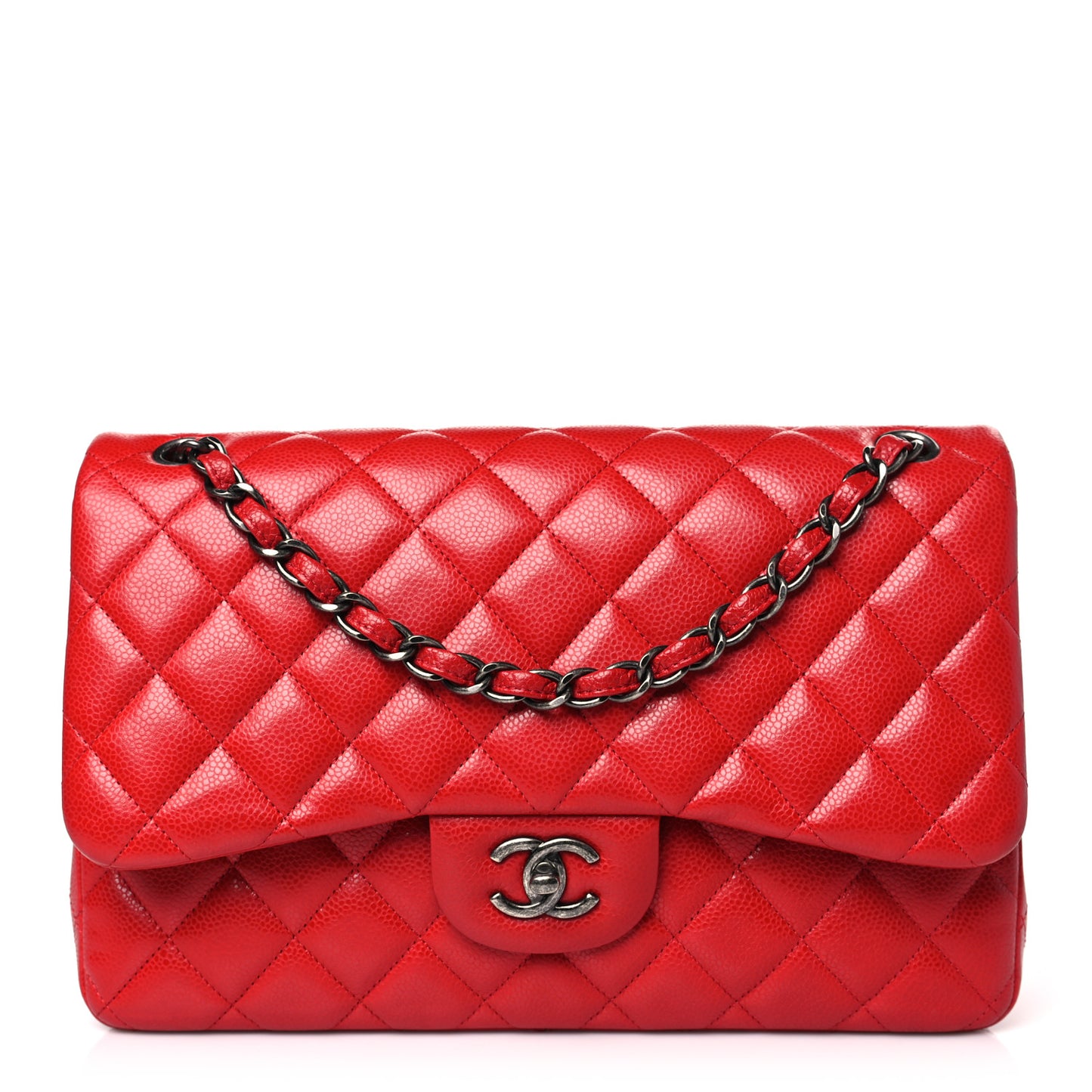 Caviar Quilted Jumbo Double Flap Red