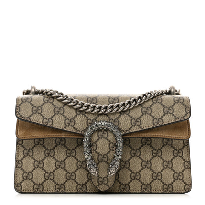 Gucci GG Supreme Monogram Suede Crystal Small Dionysus Shoulder Bag Beige Ebony Taupe 1 of 9