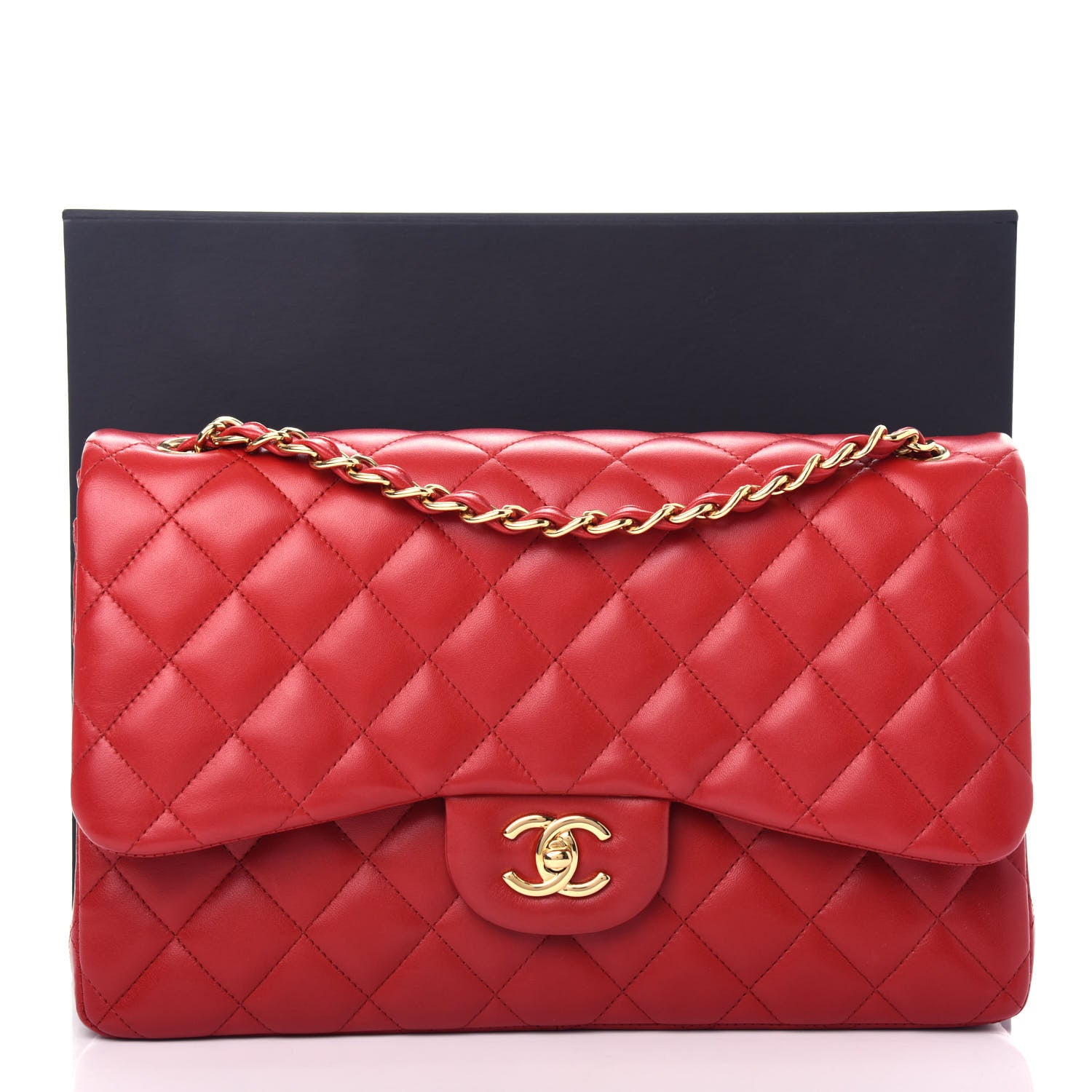 Chanel Lambskin Quilted Jumbo Double Flap Red 11 of 12