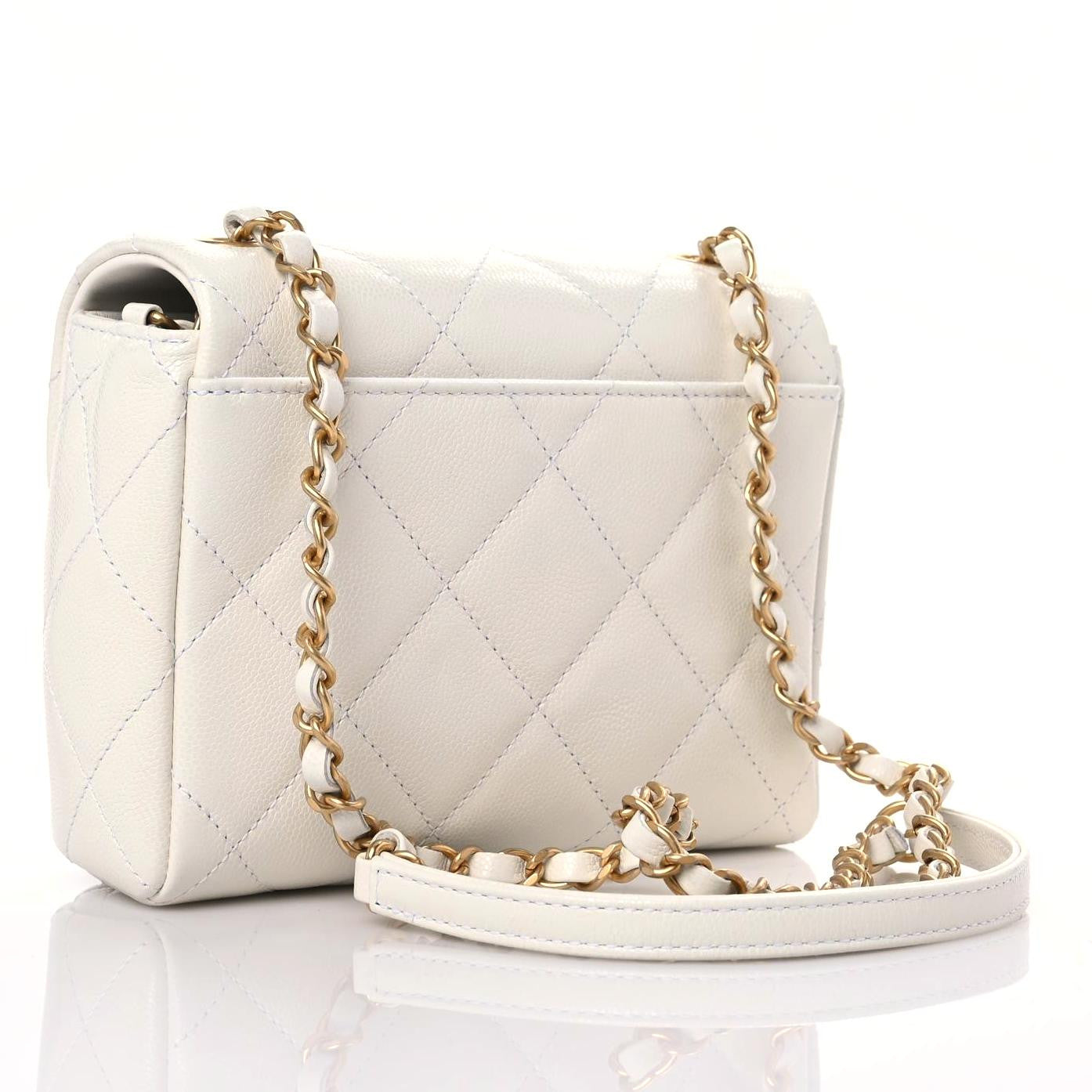 Shiny Caviar Quilted Mini Flap White