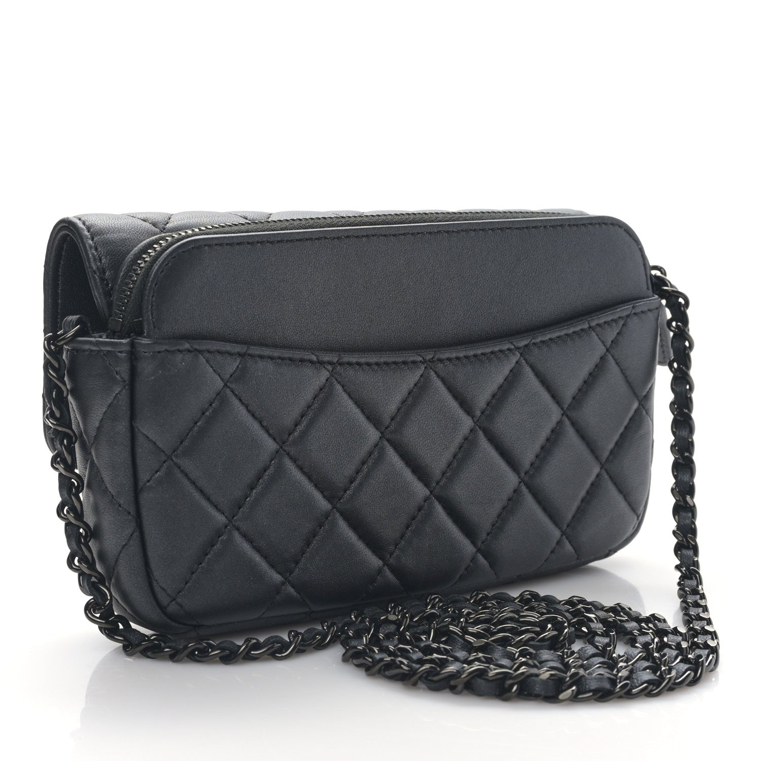 Chanel Lambskin Quilted Flap Phone Holder With Chain So Black 3 of 12