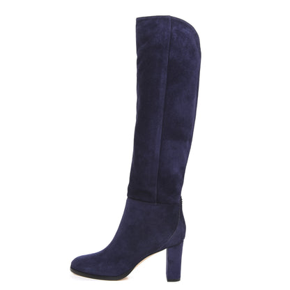 Jimmy Choo Suede Madalie 80 Knee High Boots 37.5 Navy 1 of 7