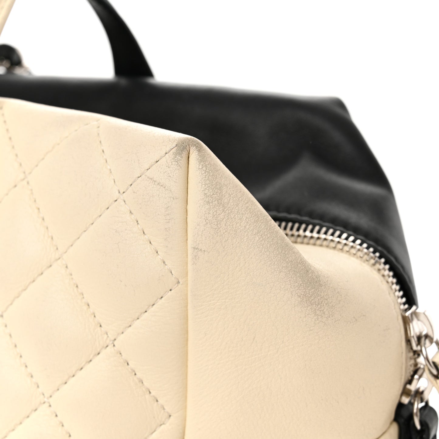 Calfskin Quilted Large Feather Weight Bowling Bag Black Ivory