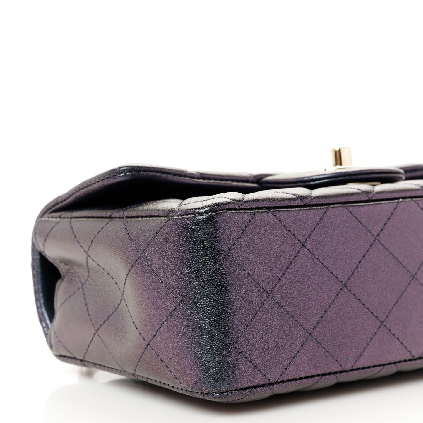 Iridescent Lambskin Quilted Mini Rectangular Flap Dark Purple
