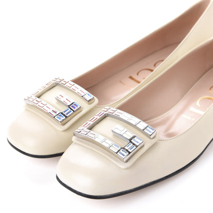 Gucci Malaga Kid Crystal Square G Madelyn Ballet Flats 41 Vintage White 10 of 11