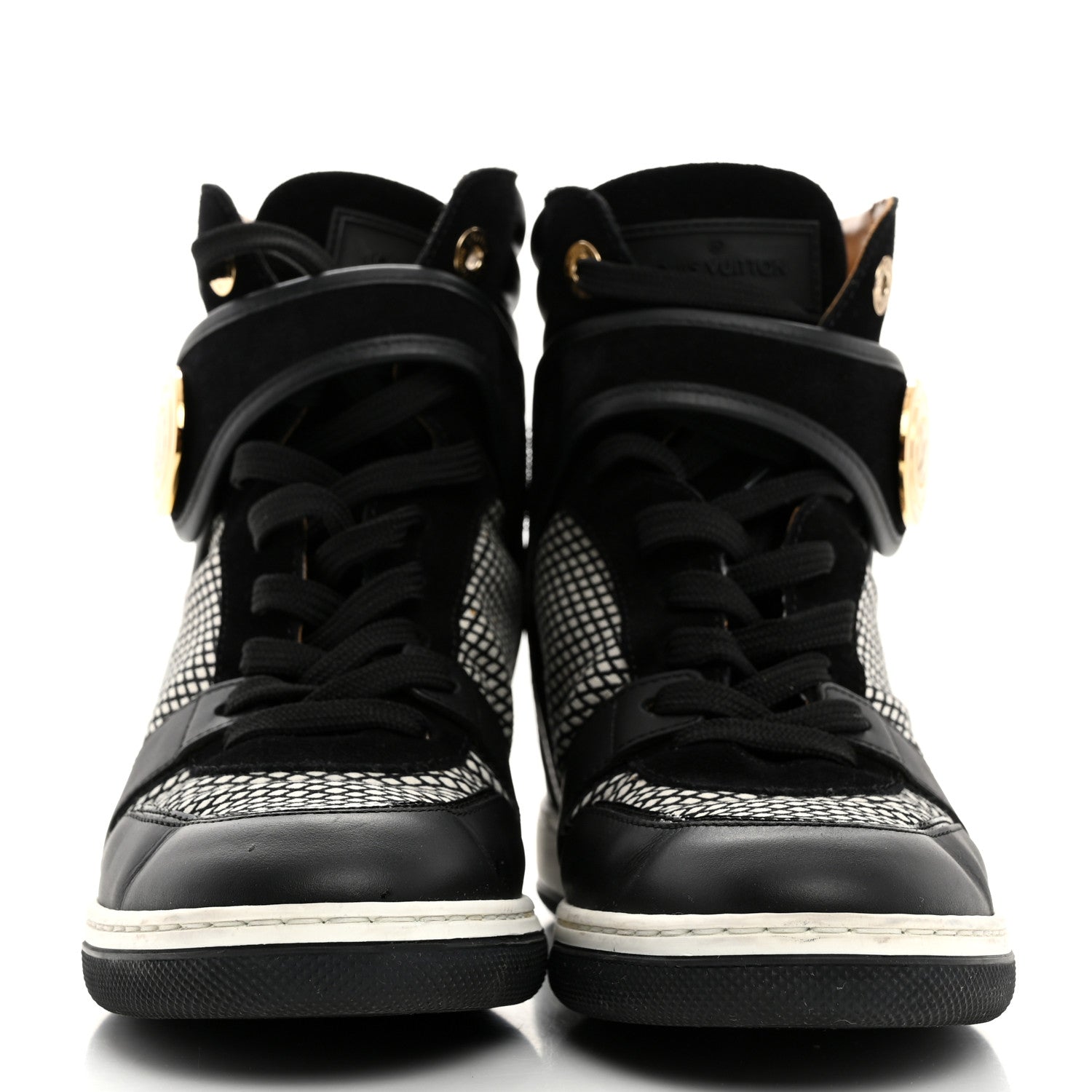 Louis Vuitton Calfskin Suede Postmark Wedge Sneakers 37.5 Black 2 of 9