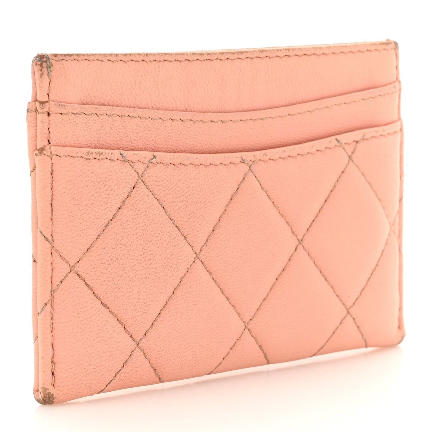 Lambskin Quilted Card Holder Light Pink