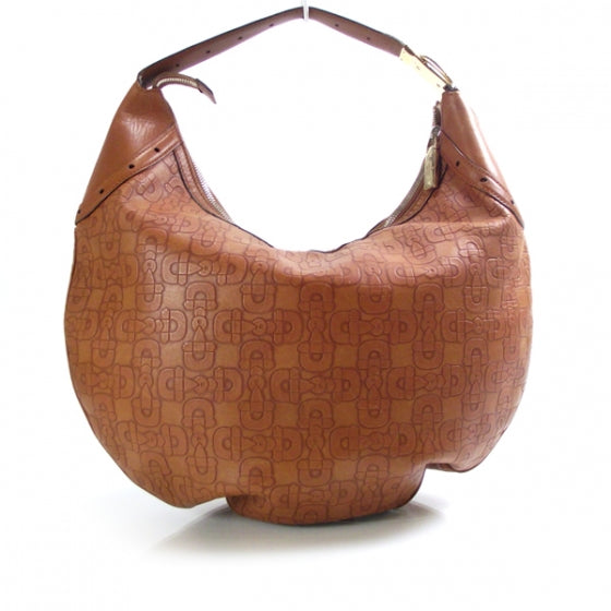 GGUCCI Calfskin Horsebit Embossed Glam Hobo Tan