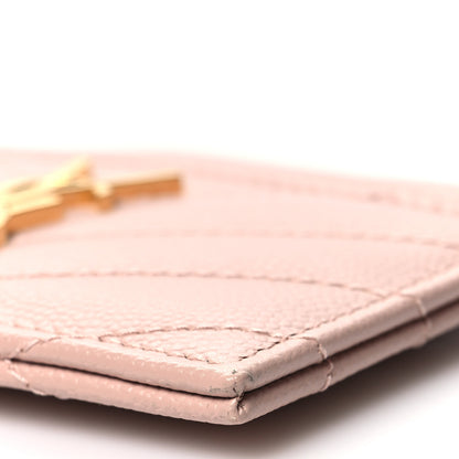 Saint Laurent Grain De Poudre Matelasse Chevron Monogram Credit Card Case Pale Pink 10 of 11