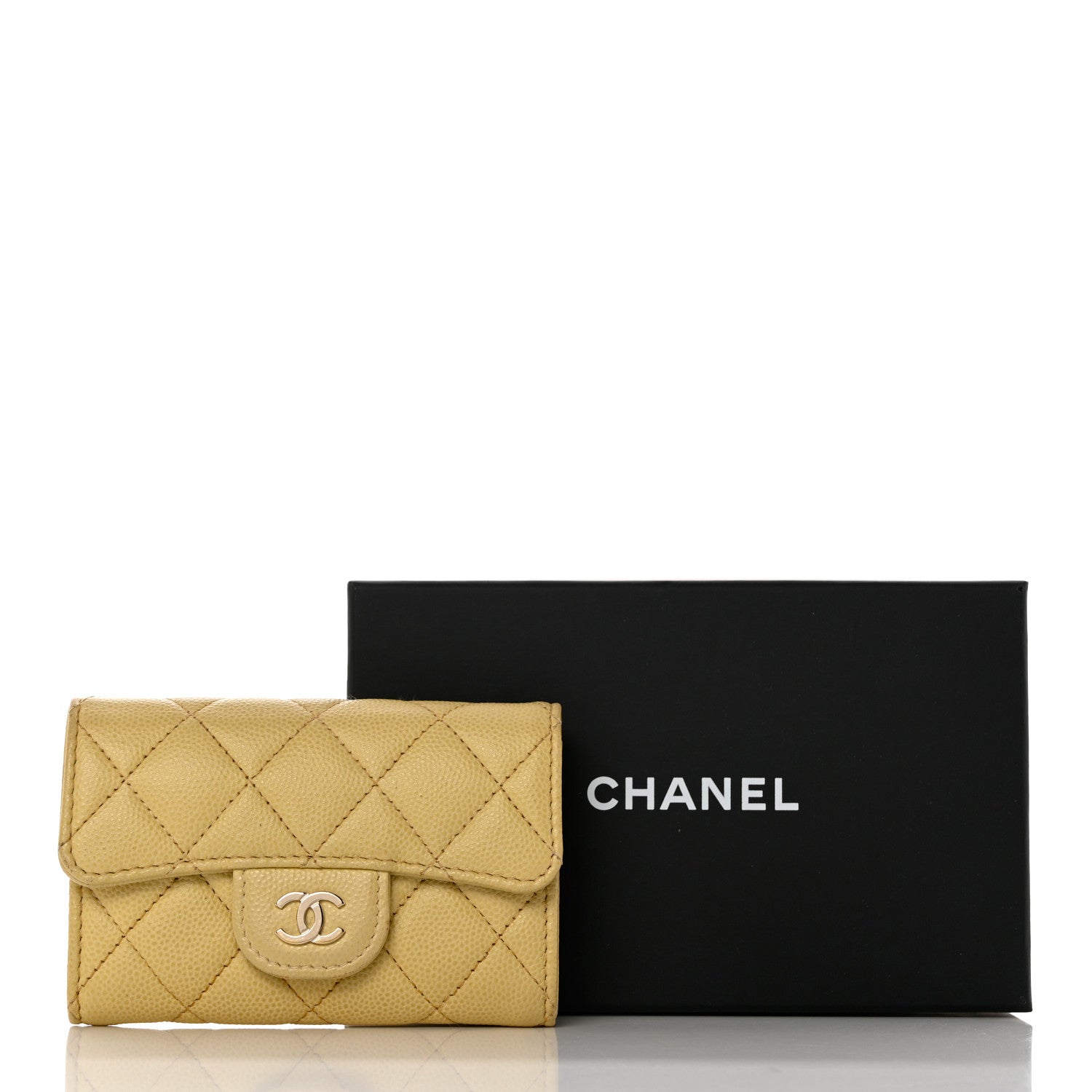 Chanel Caviar Quilted Flap Card Holder Wallet Yellow 9 of 9