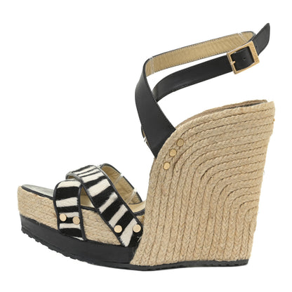 Jimmy Choo Pony Hair Zebra Print Papahi Espadrille Wedges 41 Black White 1 of 16
